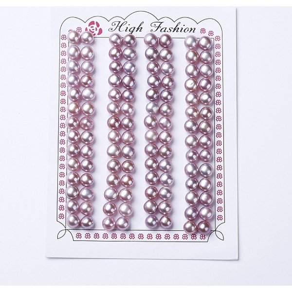 Natural Cultured Freshwater Pearl Beads, Half Drilled, Round, Thistle, 6-6.5X6-7Mm, Hole: 0.8Mm-image