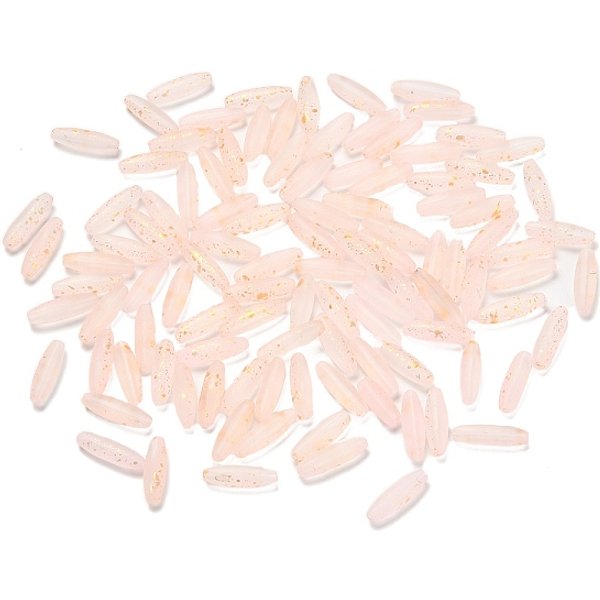 Mattierte Glasperlen, Reis, Mit Goldfolie, Rosa, 21.5X6.5 Mm, Bohrung: 1.4 Mm, Ca. 915 Stk. / 1000 G-image