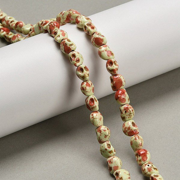 Synthetic Turquoise Beads Strands, Skull, Dyed, Spray Painted, Orange Red, 8x6x7mm, Hole: 1mm, about 47pcs/strand, 14.17''(36cm)