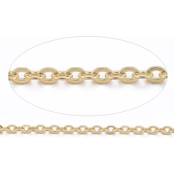 ChaîNes Porte-CâBles En Acier Inoxydable 304 Avec Placage Ionique (Ip), Soudé, Avec Bobine, Ovale Plat, Or, 1.5X1.2X0.3Mm, Environ 65.61 Pied (20 M)/Rouleau-image