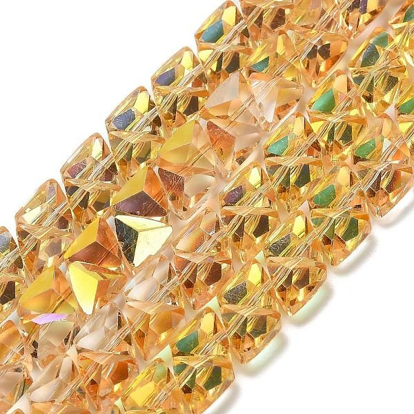 Chapelets de perles en verre électroplaqué, triangle, facette, or, 7.5x8x5.5mm, Trou: 0.8mm, Environ 70 pcs/chapelet, 13.39'' (34 cm)