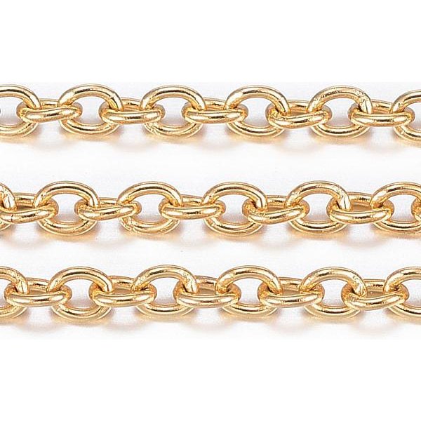Ion Plating(Ip) 304 Stainless Steel Cable Chains, Soldered, With Spool, Oval, Real 18K Gold Plated, 2.5X2X0.5Mm, About 32.8 Feet(10M)/Roll-image