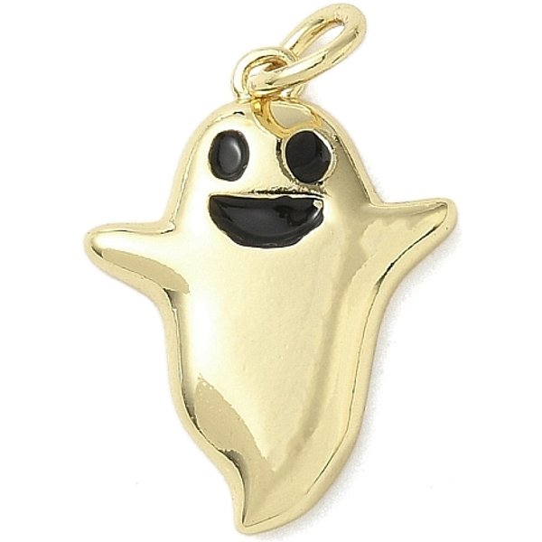 Pendentifs En Laiton éMaillé Sur Le ThèMe D'halloween, Avec Anneau De Jonction, VéRitable 18K Plaqué Or, FantôMe, 18.5X14X2.5Mm, Trou: 3Mm-image