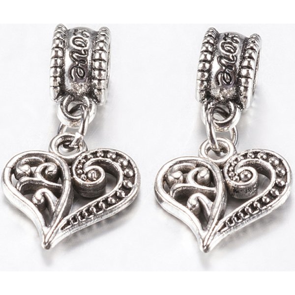 Ciondoli Pendenti Europei In Lega Di Stile Tibetano, Ciondoli Di Grandi Dimensioni, Cuore Vuoto, Argento Antico, 25Mm, Ciondoli:14X13.5X3Mm, Foro: 4.5 Mm-image
