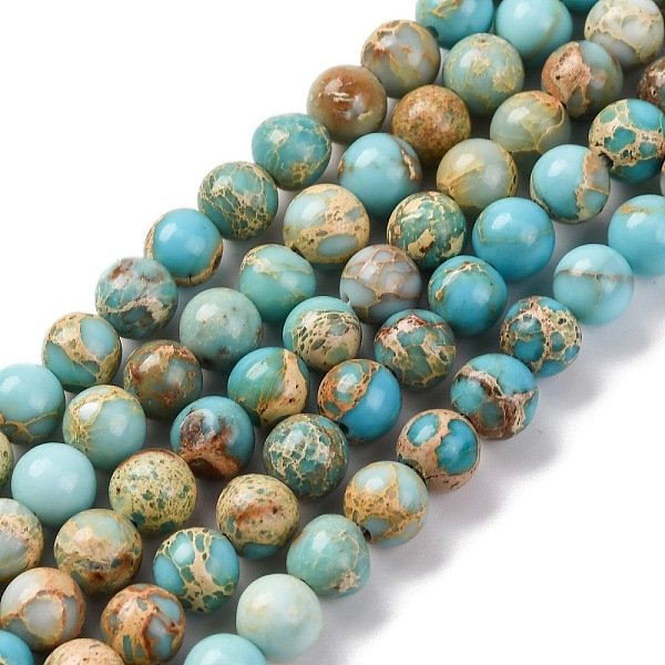 Hilos De Cuentas De Jaspe Imperial, Sedimento Marino Y Regalita Natural TeñIdas, Redondo, Luz Azul Cielo, 6Mm, Agujero: 1.2 Mm, Aproximamente 32 Pcs / Cadena, 7.68'' (19.5 Cm)-image