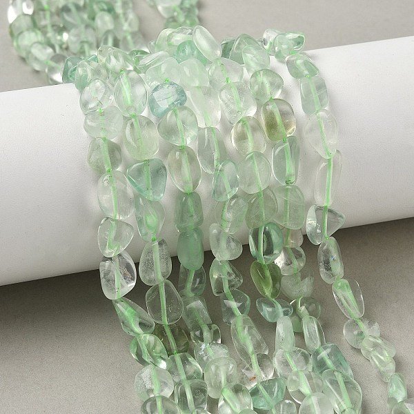 Natural Green Fluorite Beads Strands, Nuggets, Tumbled Stone, Green, 8-15X7-10X4-6Mm, Hole: 0.9Mm, About 41-42Pcs/Strand, 15.16''(38.5Cm)-15.75''(40Cm)-image
