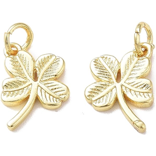 Cremagliera Charms Ottone Placcatura, Con Anello Di Salto, Piombo & Cadimo Libero, Fascino Del Trifoglio, Vero Placcato Oro 18K, 12X10X2Mm, Foro: 3 Mm-image