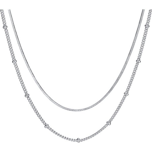 Collana A Doppio Strato In Acciaio Inossidabile 304 Anti-Ossidazione, Collana Con Catene Satellitari E Serpenti, Colore Acciaio Inossidabile, 15.16 Pollice (38.5 Cm)-image
