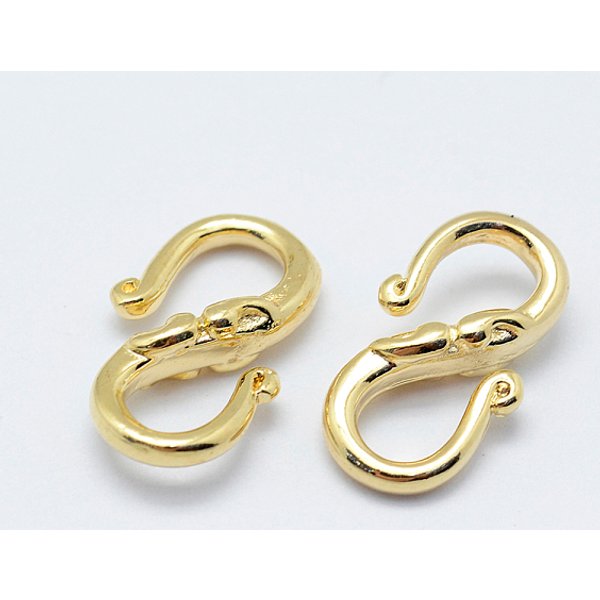Chiusure In Ottone S-Gancio, Placcato Di Lunga Durata, Vero Placcato Oro 18K, Nichel Libero, 13.5X8X3Mm-image