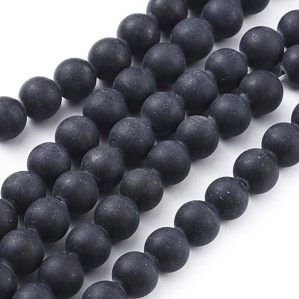 Natural Black Obsidian Beads Strands, Frosted, Round, 8mm, Hole: 1.2mm, about 45-47pcs/strand, 14.2-14.5 inch(36-37.5cm)