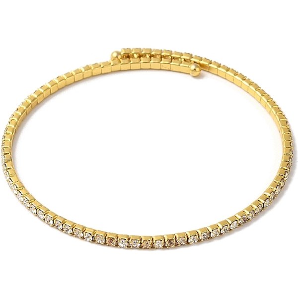 Brazaletes Abiertos Ajustables Con Circonita CúBica Transparente Pavimentados De LatóN Enchapado En Estante, Sin Plomo Y Cadmio, Real 18K Chapado En Oro, 0.22 Cm, DiáMetro Interior: 2-1/2 Pulgada (6.2 Cm)-image
