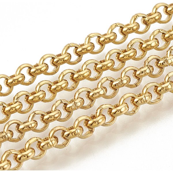 ChaîNes Rolo En Acier Inoxydable 304, ChaîNe Belcher, Avec Bobine, Non SoudéE, Or, 3-3.2X1.1Mm, Environ 32.8 Pied (10 M)/Rouleau-image