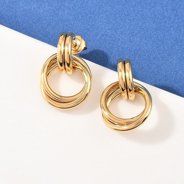 304 Stainless Steel Twist Ring Stud Earrings, Manual Polishing, Ion Plating(IP), Real 18K Gold Plated, 22.5x15mm