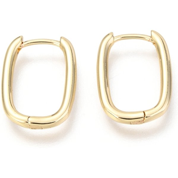 LatóN Pendientes De Aro Huggie, Oval, Real 18K Chapado En Oro, 16X12X2Mm, Pin: 1 Mm-image
