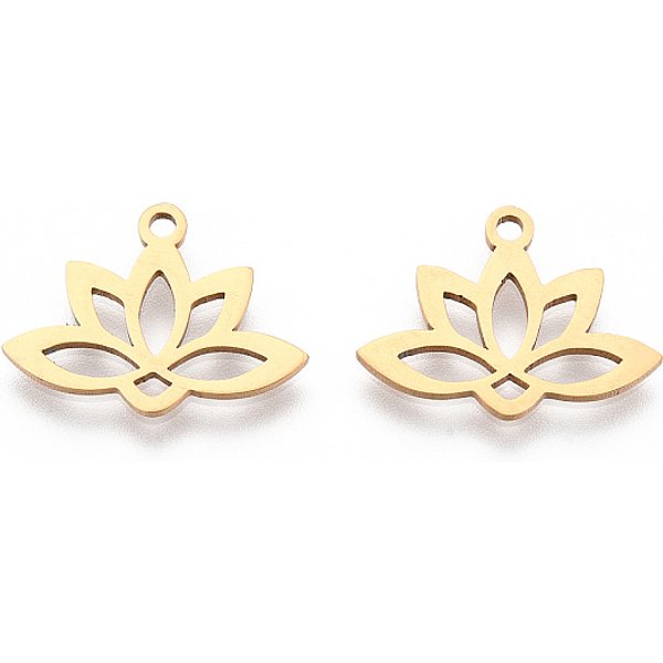 201 EdelstahlanhäNger, Laserschnitt, Hohl, Lotus, Echtes 18K Vergoldet, 14X18.5X1 Mm, Bohrung: 1.6 Mm-image