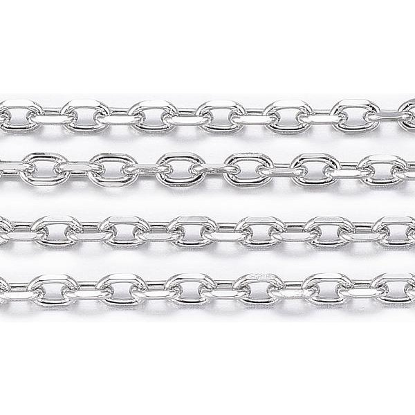Catene Portacavi In Acciaio Inox 304 Anti-Ossidazione, Catene Con Taglio A Diamante, Saldato, Sfaccettato, Con La Bobina, Ovale, Colore Acciaio Inossidabile, 2.5X1.7-1.8X0.5Mm, Circa 65.61 Piedi (20 M)/Rotolo-image