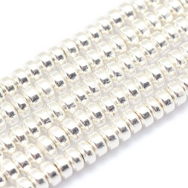 Galvanisieren Unmagnetische Synthetischen HäMatitkornen SträNge, Klasse Aa, Langlebig Plattiert, Rondell, Silbern Plattiert Versilbert, 3X2 Mm, Bohrung: 0.8 Mm, Ca. 223 Stk. / Strang, 15.7 Zoll (40 Cm)-image