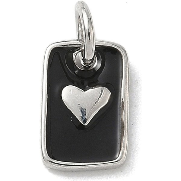 Brass Enamel Charms, Rectangle With Heart Charms, Rack Plating, Cadmium Free & Lead Free, Long-Lasting Plated, Platinum, Black, 10.5X6.5X2Mm, Hole: 3.5Mm-image