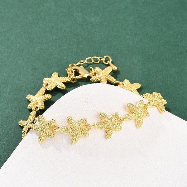 Lien En Laiton Bracelets Pour Les Femmes, Plaqué Longue DuréE, CréMaillèRe Plaquage, VéRitable 18K Plaqué Or, éToiles De Mer, 7 Pouce (17.8 Cm), Lien: 11.5X15X2.5 Mm-image