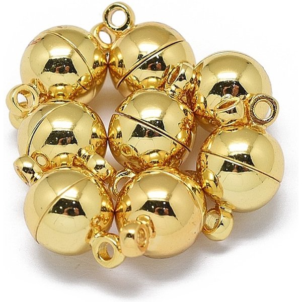 Gestellbeschichtete Messing-MagnetverschlüSse Mit Schlaufen, Starker Magnet Der Klasse N45, Langlebig Plattiert, Runde, Echtes 24K Vergoldet, 14.5X8 Mm, Bohrung: 1.6 Mm-image