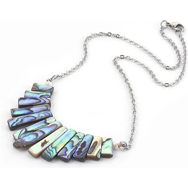 NatüRliche Abalone Muschel / Paua Muschel Absolvierte AnhäNger Halsketten, Mit Roloketten Aus Edelstahl 304, Rechteck, 15.94 Zoll (40.5 Cm)-image