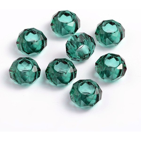 Glass European Beads, Large Hole Beads, No Metal Core, Rondelle, Teal, 14X8Mm, Hole: 5Mm-image