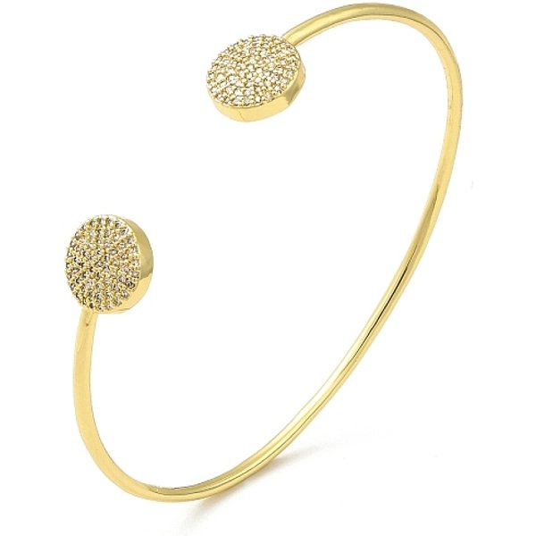 Brazalete Abierto Redondo Plano Con Circonita CúBica Transparente, JoyeríA De LatóN Chapado En Rack Para Mujer, Sin Plomo Y Sin Cadio, Real 18K Chapado En Oro, DiáMetro Interior: 2-1/2X2 Pulgada (6.35X5.1 Cm)-image