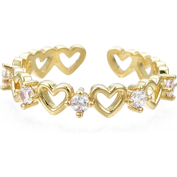 Exquisito Anillo De PuñO De CorazóN De Circonita CúBica, Anillo Abierto Infinity Love LatóN Para Mujer, Sin NíQuel, Real 18K Chapado En Oro, Nosotros TamañO 8 1/2 (18.5 Mm)-image