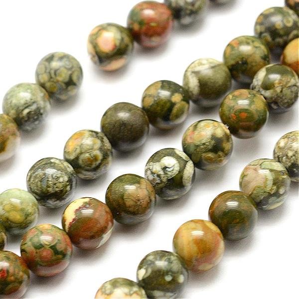 Natural Rhyolite Jasper Bead Strands, Round, 6mm, Hole: 1mm, about 59-60pcs/strand, 15 inch(38cm)