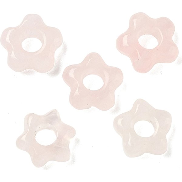 Natural Rose Quartz European Beads, Flower Large Hole Beads, 14-15x14-15x5.5-6mm, Hole: 5mm