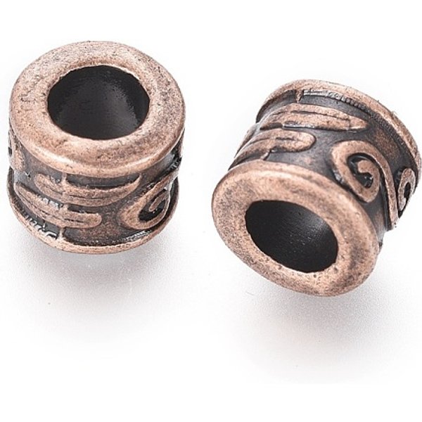 GroßLoch Perlen, Tibetischer Stil Metall EuropäIschen GroßLochperlen, Bleifrei Und Cadmiumfrei Und Nickel Frei, Rotkupfer, Kolumne, 8.5 Mm In Durchmesser, 7 Mm Dick, Bohrung: 5 Mm-image