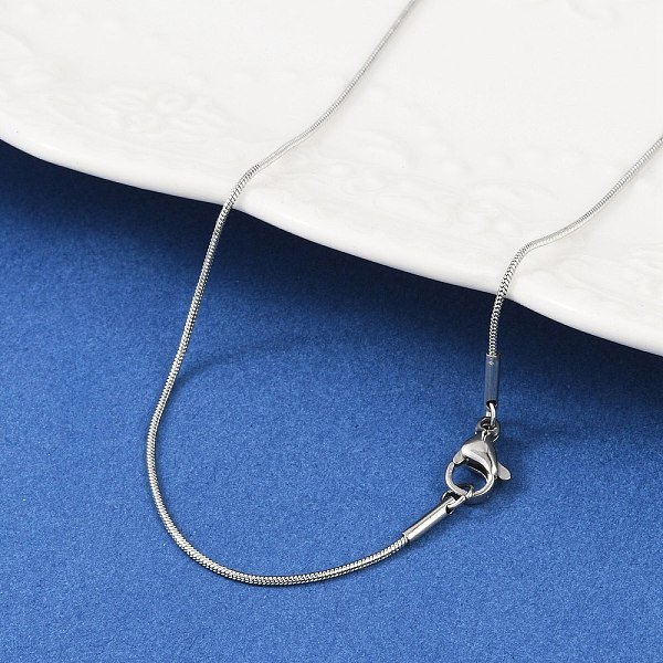 Non-Tarnish 304 Stainless Steel Snake Chain Necklaces, With Lobster Claw Clasps, Stainless Steel Color, 18.1 Inch(46Cm), 0.9Mm-image