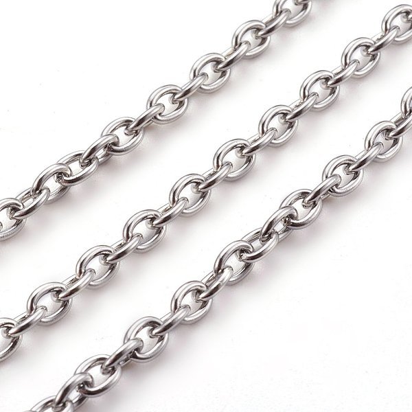 Tarnish Resistant 304 Stainless Steel Cable Chains, Unwelded, With Spool, Oval, Stainless Steel Color, 5X4X1.0Mm, About 164.04 Feet(50M)/Roll-image