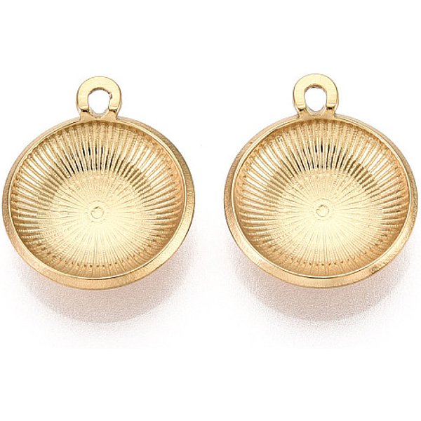 ConfiguracióN De CabujóN Colgante De Acero Inoxidable 304, Revestimiento De Iones (Ip), Plano Y Redondo, Real 18K Chapado En Oro, Bandeja: 13.5 Mm, 18.5X15.5X4Mm, Agujero: 1.6 Mm-image