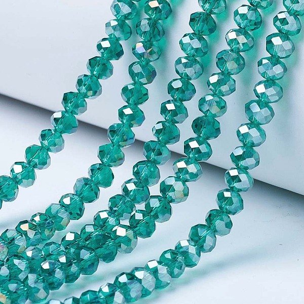 Galvanisieren Glasperlen, Ab Farbe Plattiert, Facettiert, Rondell, Dunkles Cyan, 6X5 Mm, Bohrung: 1 Mm, Ca. 85-88 Stk. / Strang, 16.1-16.5 Zoll (41-42 Cm)-image