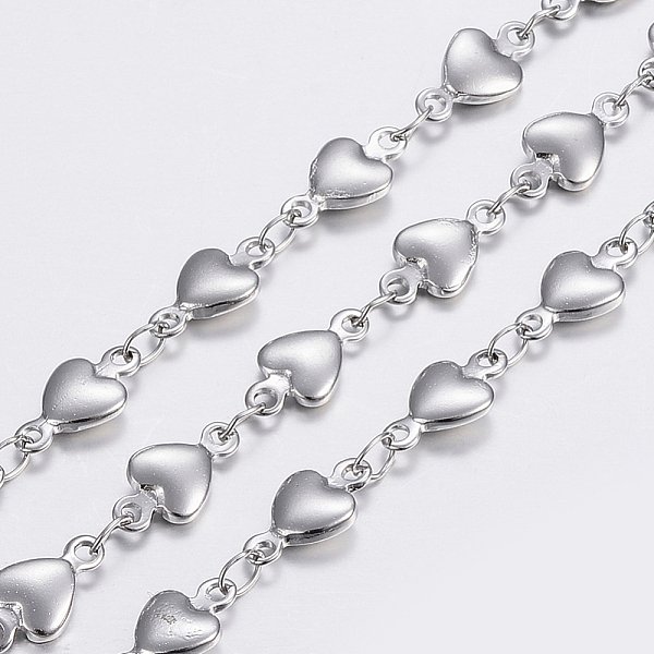 Tarnish Resistant 304 Stainless Steel Chains, Heart Link Chains, Soldered, Stainless Steel Color, 10X5X2Mm-image