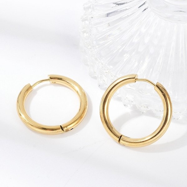 Ion Plating(Ip) 304 Stainless Steel Hoop Earrings, Manual Polishing Huggie Earrings, Real 18K Gold Plated, 9 Gauge, 24X3Mm, Pin: 0.9Mm(±0.1Mm), Inner Diameter: 18Mm-image