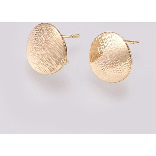 Accessoires De Clous D'oreilles En Laiton, Pour La Fabrication De Boucles D'oreilles Diy, Avec Boucle, Plat Rond, Sans Nickel, VéRitable 18K Plaqué Or, 12Mm, Trou: 2Mm, Pin: 0.5 Mm-image