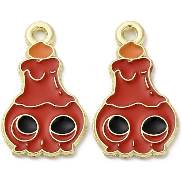 Halloween Alloy Enamel Pendants, Golden, Skull, 21X12X1.5Mm, Hole: 1.6Mm-image
