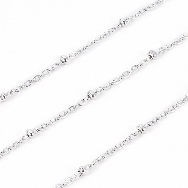 ChaîNes De CâBles En Acier Inoxydable 304 RéSistant Au Ternissement, ChaîNes Satellites, Avec Bobine Et Perles, Soudé, Couleur Inoxydable, 1.6X1X0.3Mm, 2X1Mm, Environ 32.8 Pied (10 M)/Rouleau-image