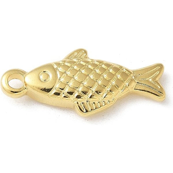 304 Stainless Steel Pendants, Fish Charm, Ion Plating(Ip), Real 18K Gold Plated, 20.5X9X3.5Mm, Hole: 1.8Mm-image
