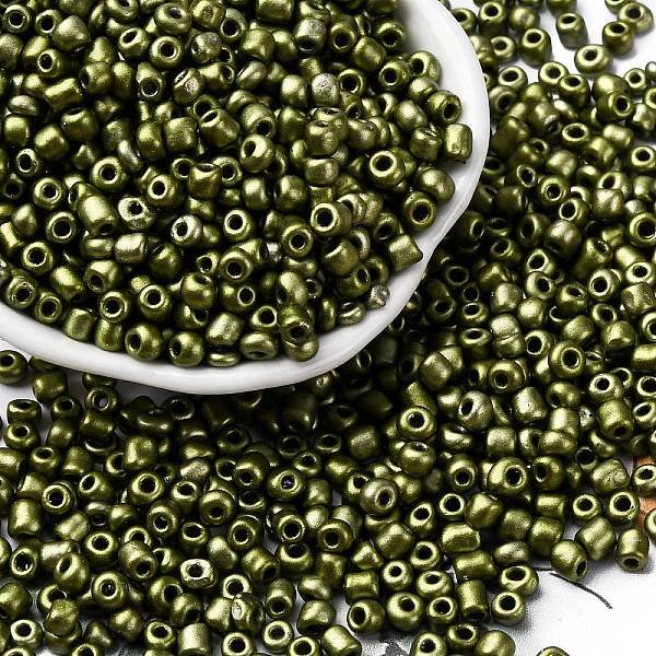 Glass Seed Beads, Metallic Colours Style, Round, Olive Drab, 3.5-4.5X2.5-4Mm, Hole: 1.2-1.5Mm, About 5040Pcs/Pound-image