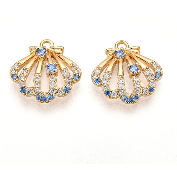 Brass Micro Pave Cubic Zirconia Charms, Shell Shape, Real 18K Gold Plated, 14.5X14.5X4Mm, Hole: 1.5Mm-image