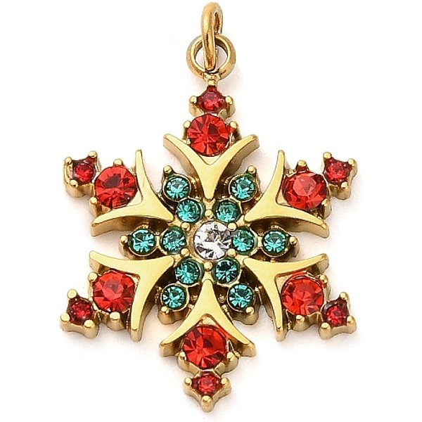Pendentifs En Strass En Acier Inoxydable 304, Or, Avec Anneau De Jonction, Flocon De Neige, 19X14.5X2Mm, Trou: 2Mm-image