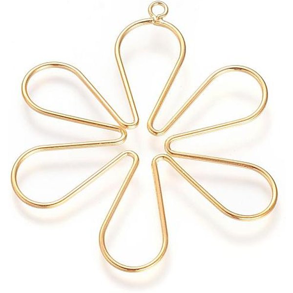 Bronce colgantes grandes, sin níquel, flor, real 18k chapado en oro, 55-59x49x1mm, agujero: 2.5 mm