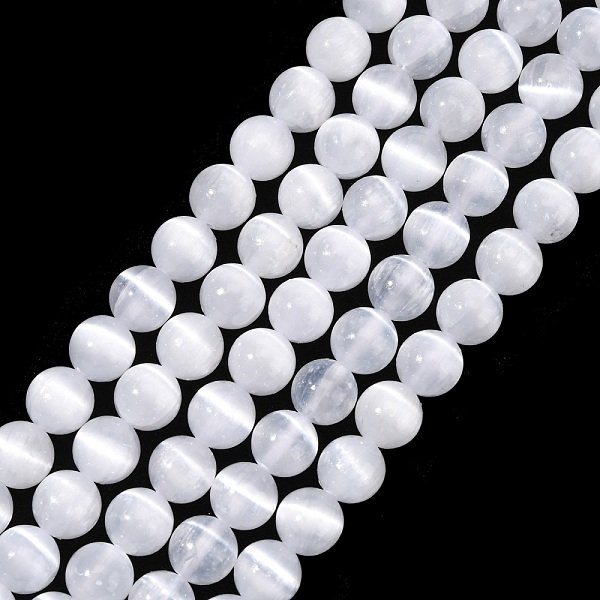 Brins De Perles De SéLéNite Naturelles, Grade Aaa, Ronde, Grade Aaa, 8Mm, Trou: 0.9Mm, Environ 49 Pcs/Chapelet, 15.67 Pouce (39.8 Cm)-image