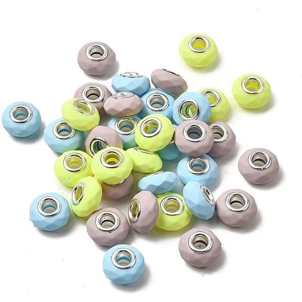 Perles EuropéEnnes En RéSine à Facettes Peintes Au Pistolet, Perles Avec Un Grand Trou , Rondelle Avec Noyaux En Laiton Plaqué Argent, Jaune, 15X8.5Mm, Trou: 5Mm-image