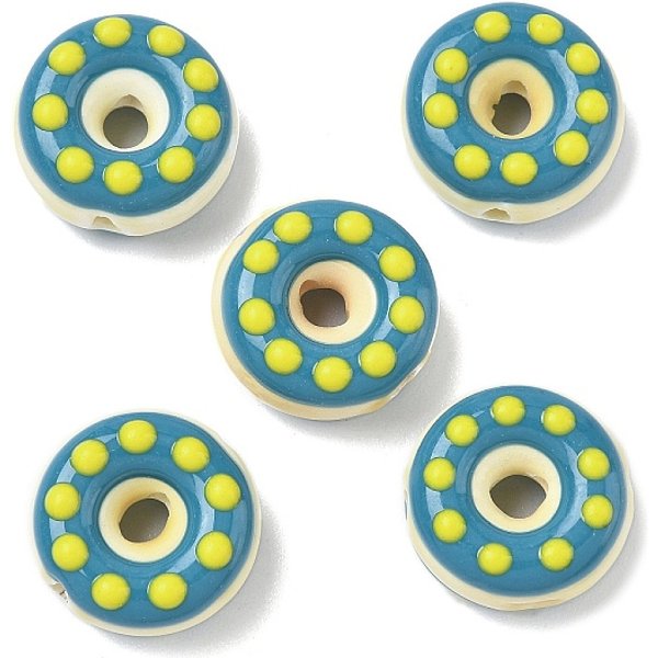 Cuentas De Esmalte De Porcelana Hechas A Mano, BuñUelo, PorceláNico Esmaltado Brillante, Cerceta, 18.5X7.5-10Mm, Agujero: 2 Mm-image
