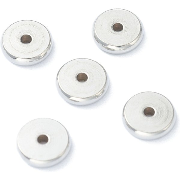 Perles D'espacement En Acier Inoxydable 202 Anti-Ternissement, Plat Rond, Couleur Inoxydable, 8X2Mm, Trou: 1.5Mm-image