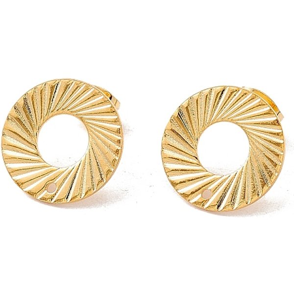 201 Clous D'oreilles En Acier Inoxydable, Avec Poussoirs D'oreilles Et éPingles En Acier Inoxydable 304, Beignet Avec Trou, VéRitable 24K Plaqué Or, 15Mm, Trou: 1.2Mm, Pin: 0.7 Mm-image